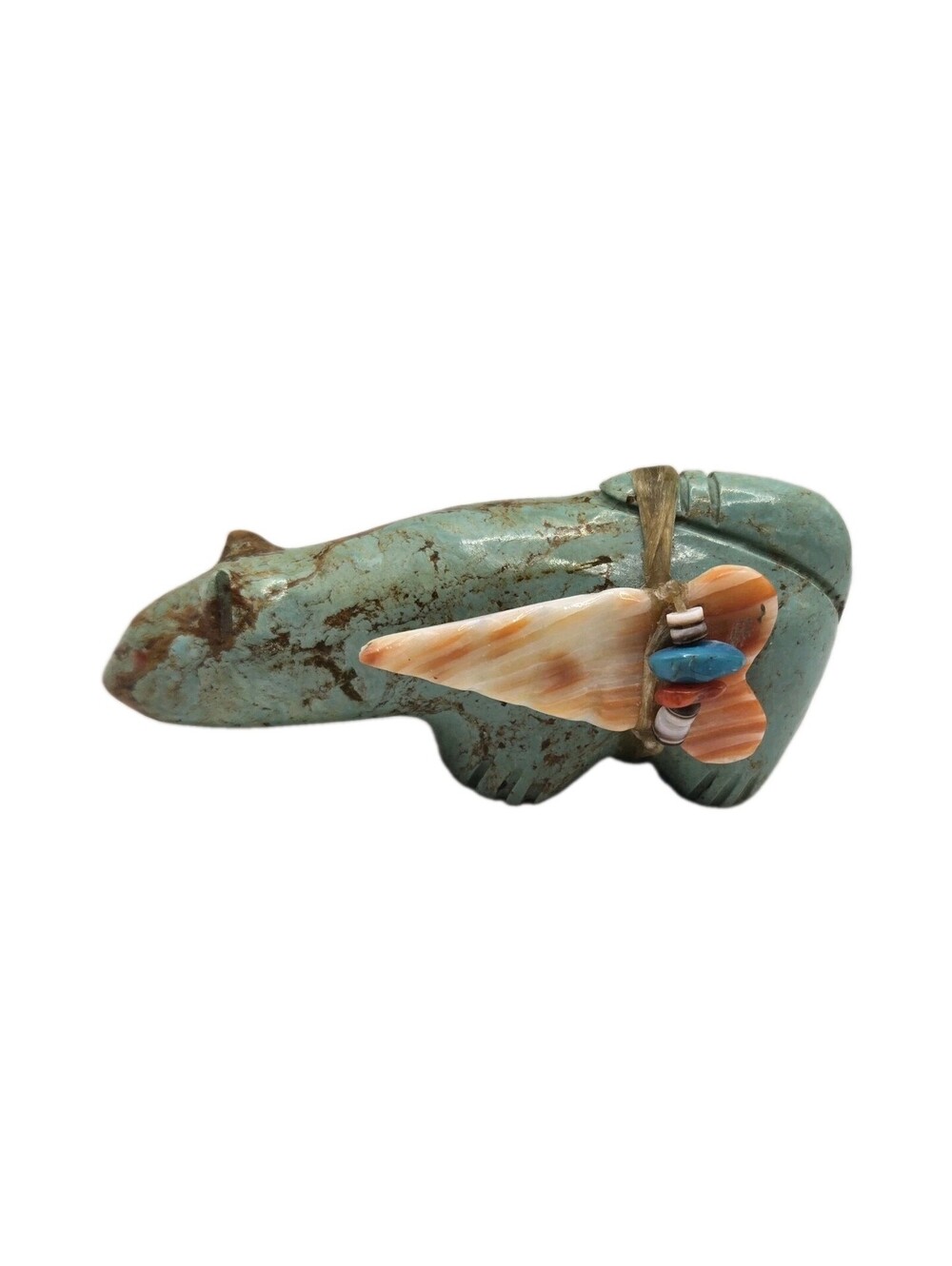 Vintage Zuni Fetish Natural Turquoise Bear with Hand Carved Arrowhead